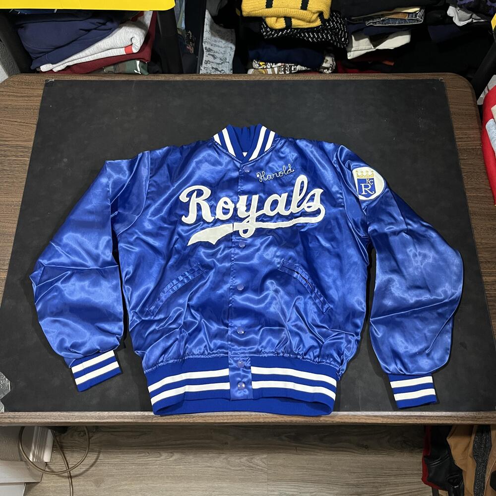 Vintage Kansas City Royals Jacket Chainstitch Radio Host Felco Satin Starter 70s